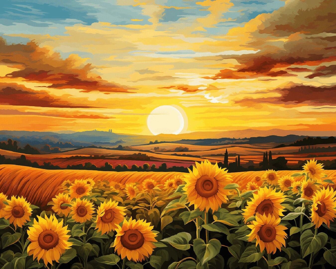 sunflower field paint by numbers kit