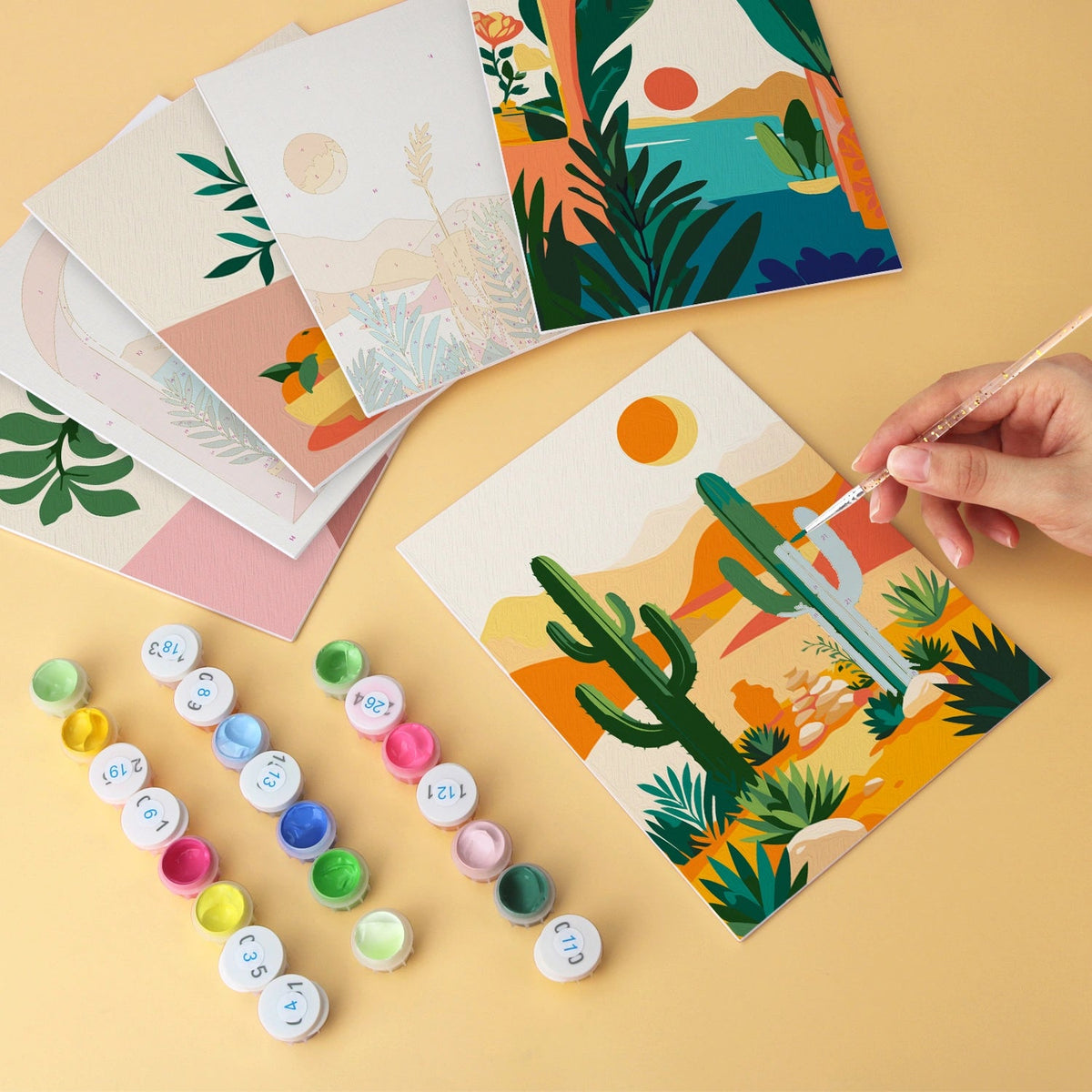 Sunlit Oasis - Mini Paint by Numbers (6 Pieces) paint by numbers kit
