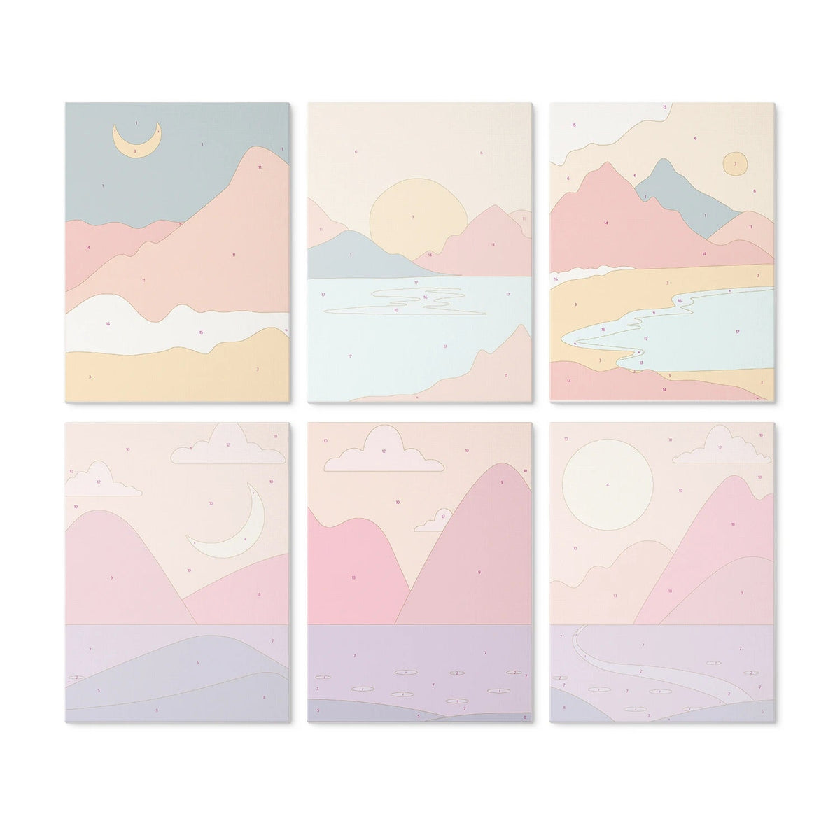 Sunset Peaks - Mini Paint by Numbers (6 Pieces) paint by numbers kit
