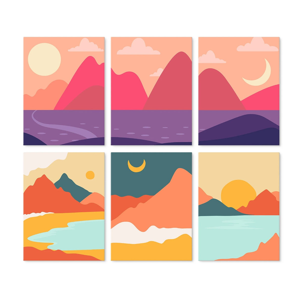 Sunset Peaks - Mini Paint by Numbers (6 Pieces) paint by numbers kit