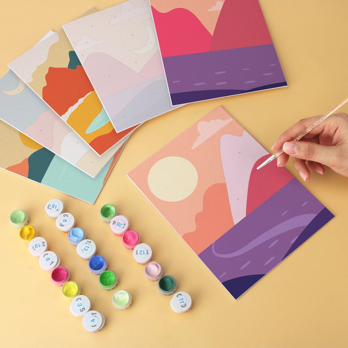 Sunset Peaks - Mini Paint by Numbers (6 Pieces) paint by numbers kit