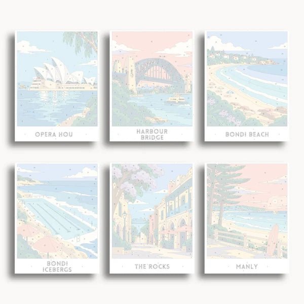 Sydney Travel Posters - 6 Mini Kits paint by numbers kit