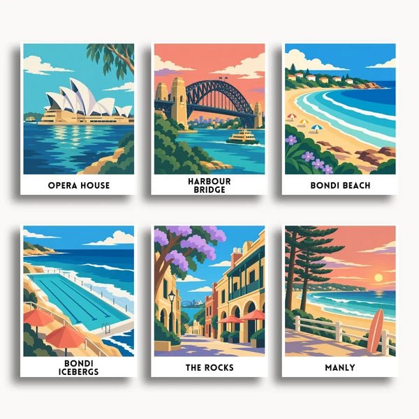 Sydney Travel Posters - 6 Mini Kits paint by numbers kit