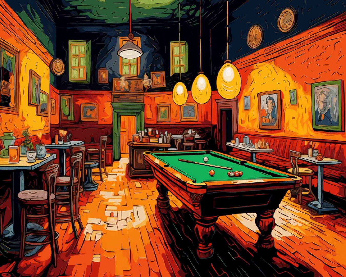 Vincent van Gogh Night Café paint by numbers kit canvas painting with glowing café interior