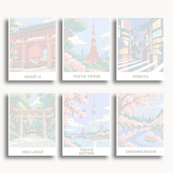 Tokyo Travel Posters - 6 Mini Kits paint by numbers kit