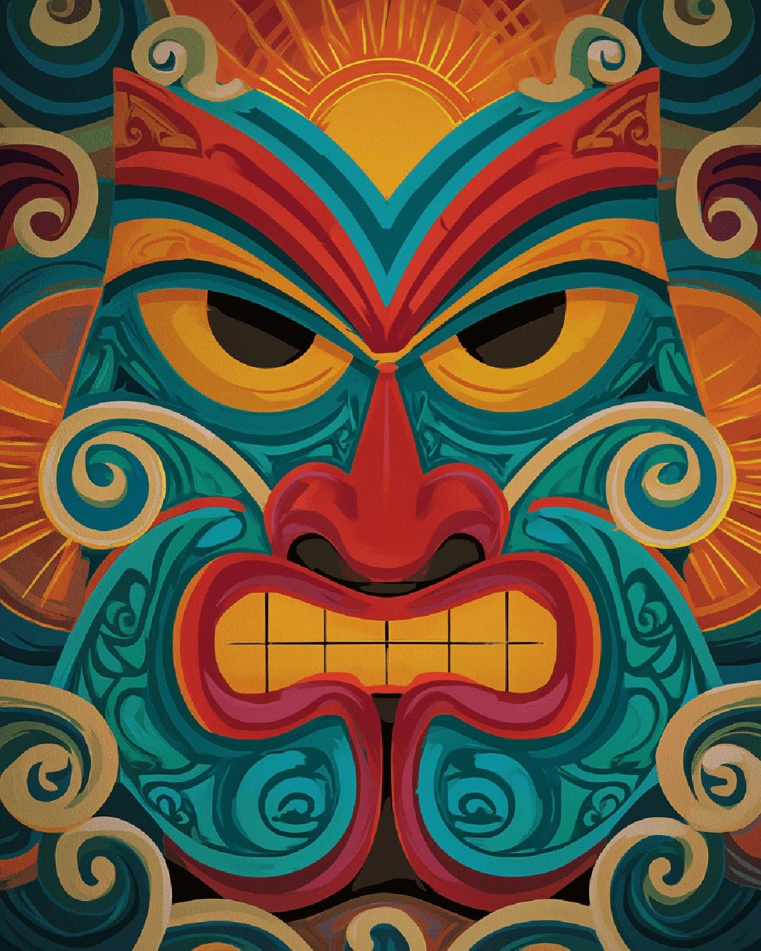 Tribal art paint by numbers canvas for adults showing a stylized ceremonial mask design