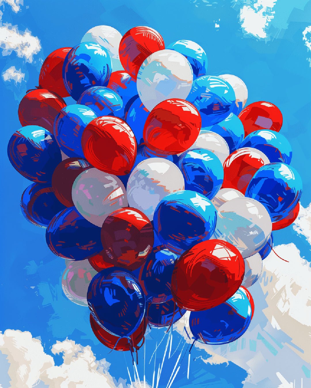 Up We Go paint by numbers kit showing colorful balloons rising against a bright blue sky