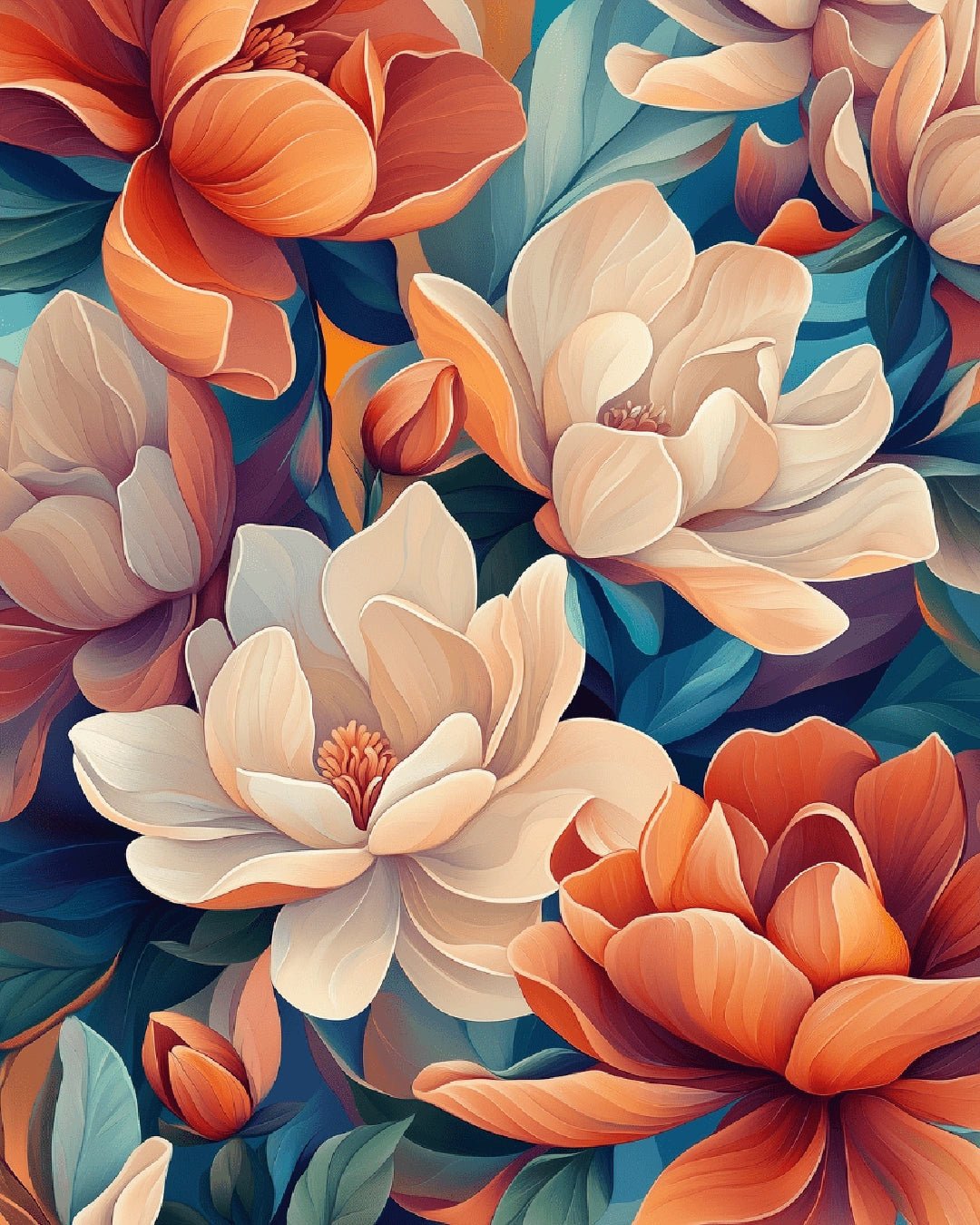 Elegant floral paint by numbers canvas with soft petals and flowing leaves