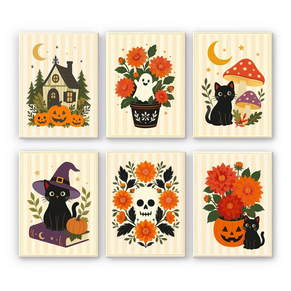 Vintage Halloween Blooms - Mini Paint by Numbers (6 Pieces) paint by numbers kit