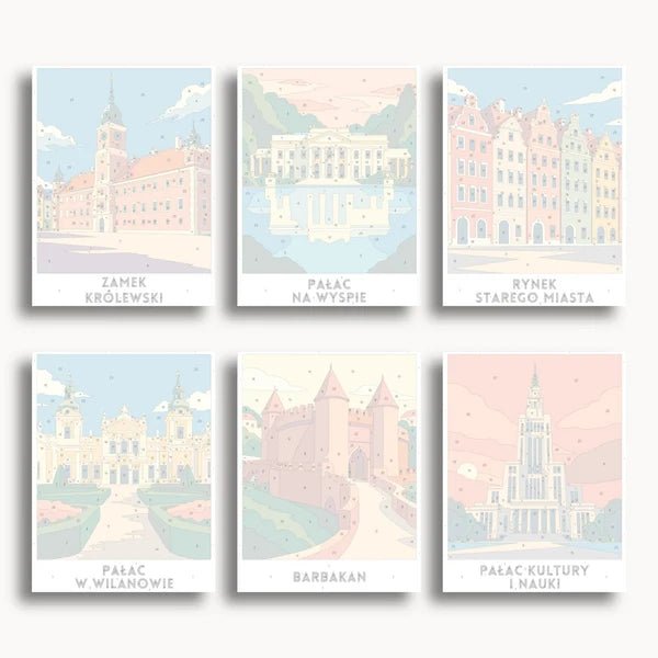 Warsaw Travel Posters - 6 Mini Kits paint by numbers kit
