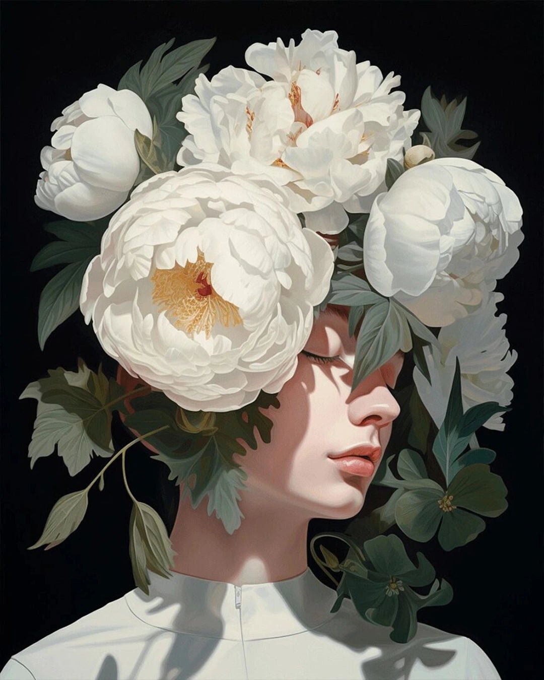 Raw landscape of White Solitude paint by numbers kit showing botanical elements and minimalist composition