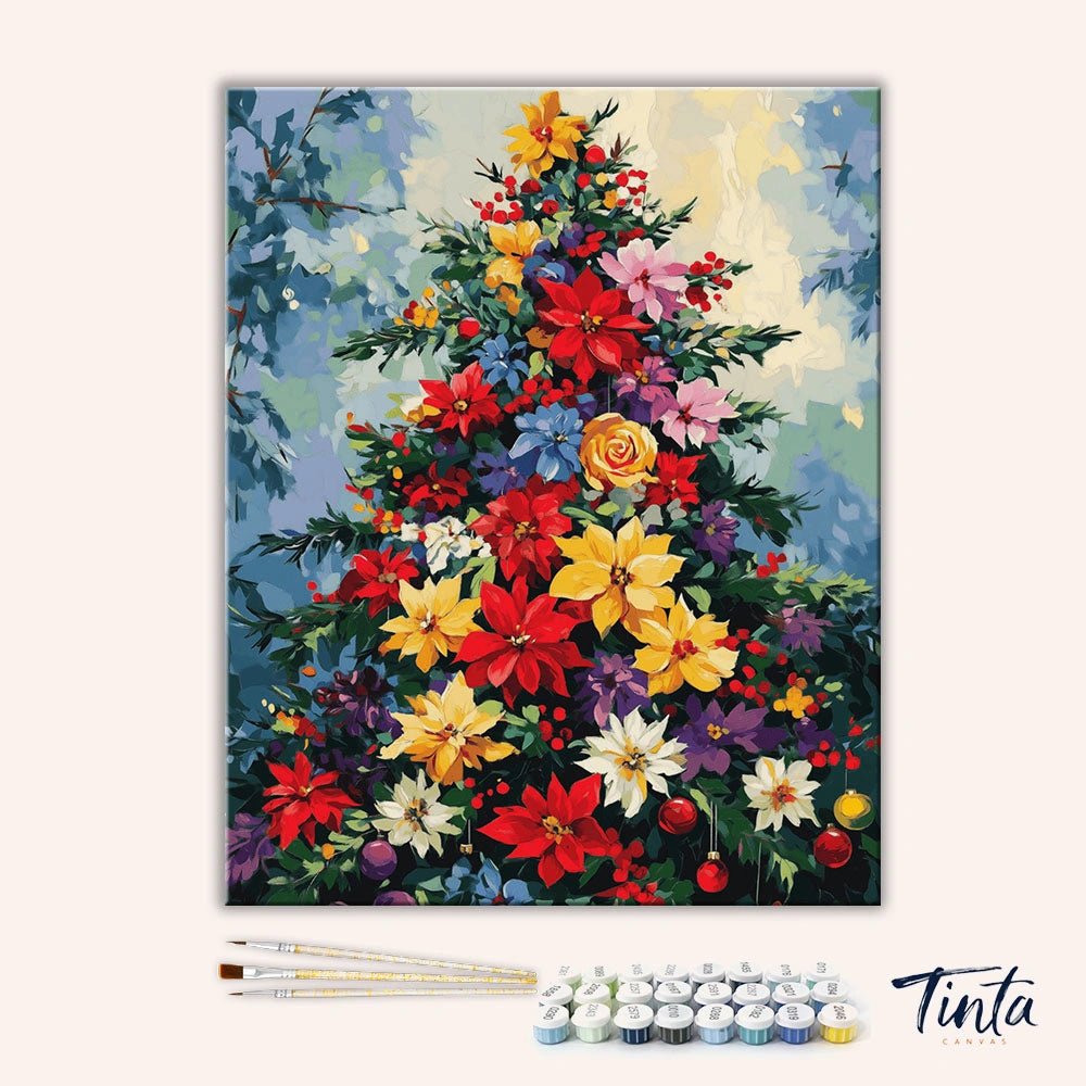 Clean artwork of Winter Florals paint by numbers kit featuring vibrant blooms and holiday-inspired design