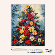 Clean artwork of Winter Florals paint by numbers kit featuring vibrant blooms and holiday-inspired design