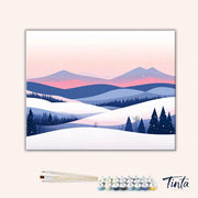 Clean artwork of Winter Hills paint by numbers kit featuring minimalist winter landscape and gentle gradients