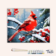 Clean artwork of Winter’s Perch paint by numbers kit featuring detailed cardinal bird and winter forest background