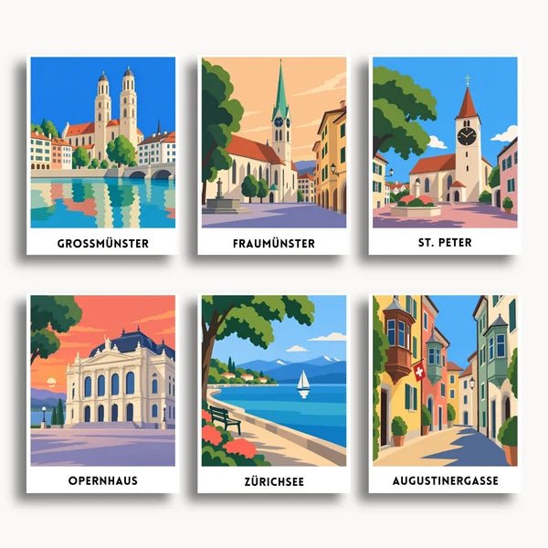 Zurich Travel Posters - 6 Mini Kits paint by numbers kit