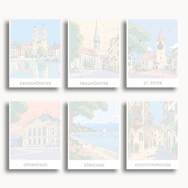 Zurich Travel Posters - 6 Mini Kits paint by numbers kit